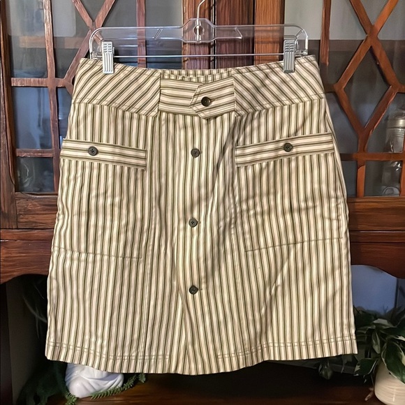 Mara Hoffman Striped Button Front Skirt Pockets Casual Everyday Career Size 12 - Picture 2 of 5